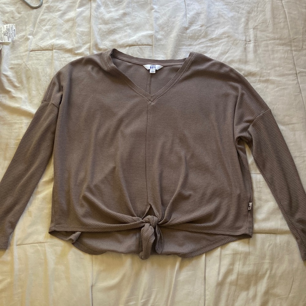 Joy Lab waffle knit long sleeve tee with tie front